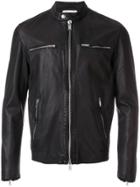 Dondup Band Collar Leather Jacket - Black
