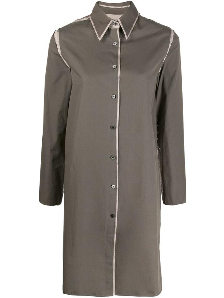 Asai Long-line Frayed Shirt - Green