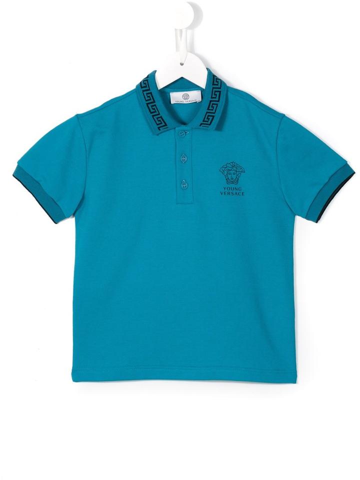Young Versace Medusa Greca Polo Shirt, Boy's, Size: 8 Yrs, Blue