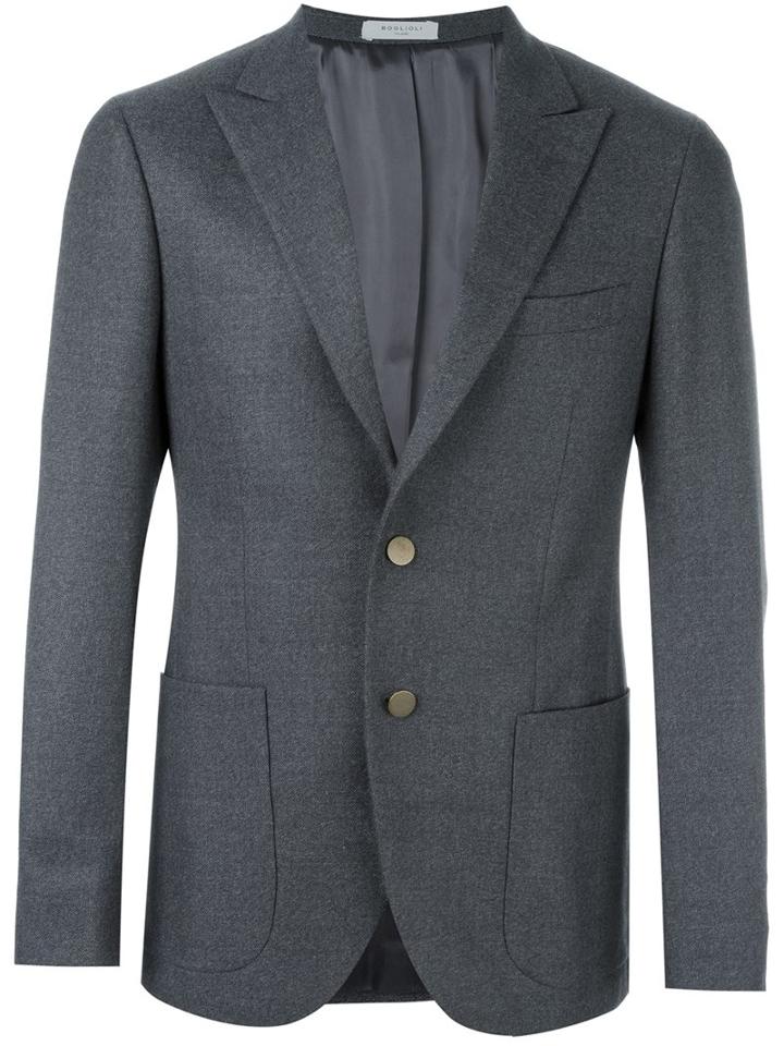 Boglioli Notched Peaked Lapel Blazer, Men's, Size: 52, Grey, Acetate/cupro/virgin Wool