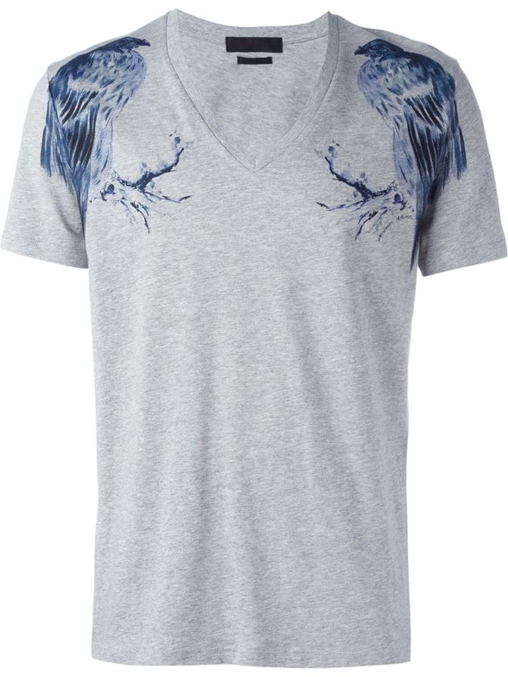 Alexander Mcqueen Bird Print T-shirt, Men's, Size: Xs, Grey, Cotton