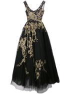 Marchesa Metallic Embroidered Tulle Gown - Black