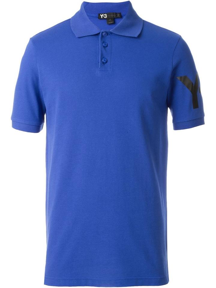 Y-3 - Sleeve Logo Print Polo Shirt - Men - Organic Cotton - L, Blue, Organic Cotton