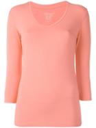 Majestic Filatures Three-quarters Sleeve V-neck T-shirt, Women's, Size: 2, Pink/purple, Spandex/elastane/viscose