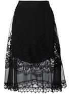 Alberta Ferretti Lace Overlay A-line Skirt, Women's, Size: 42, Black, Acetate/silk/other Fibers/polyamide