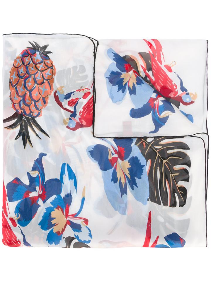 Valentino Floral Scarf, Women's, White, Silk