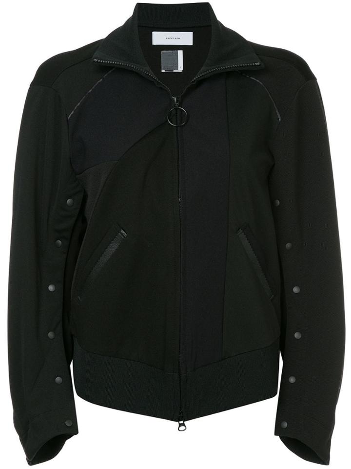 Facetasm Zipper Jacket With Snap Button Sleeves - Black