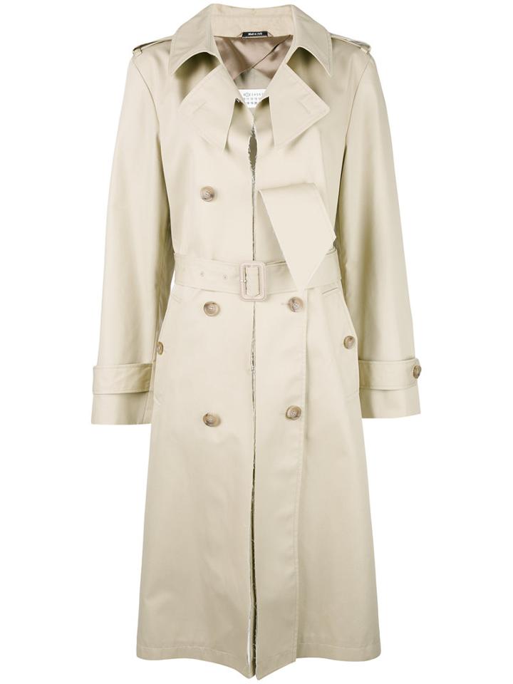 Maison Margiela Cut-out Lapel Trench Coat, Women's, Size: 38, Nude/neutrals, Cotton/polyamide/viscose