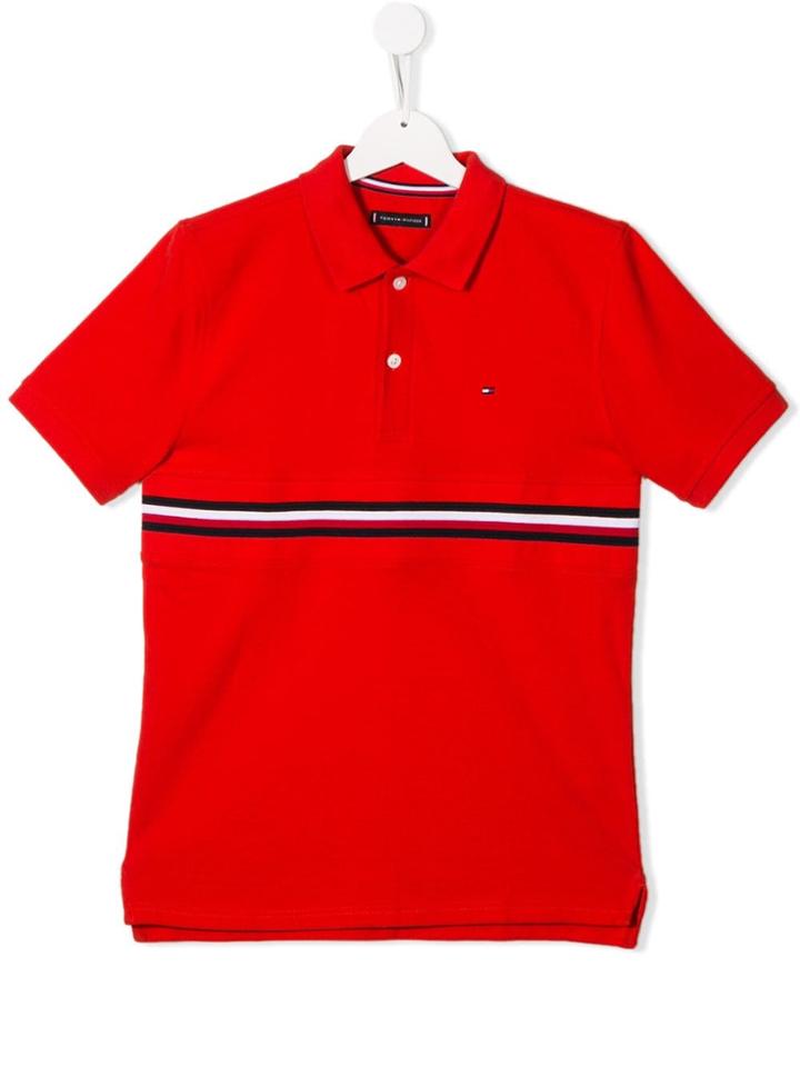 Tommy Hilfiger Junior Teen Front Stripe Polo Shirt - Red