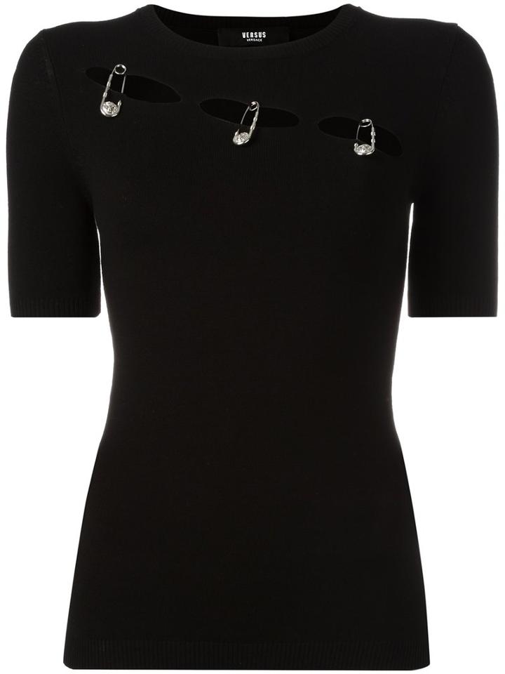 Versus Safety Pin Detail Knitted Top, Women's, Size: 42, Black, Viscose/polyester