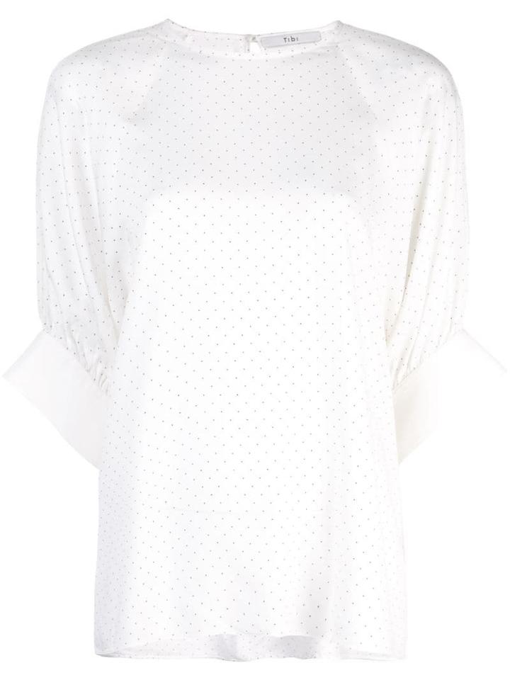 Tibi Pin Dot Shirred Sleeve T-shirt - White