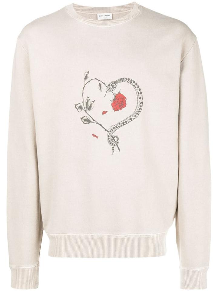 Saint Laurent Heart Print Sweatshirt - Neutrals
