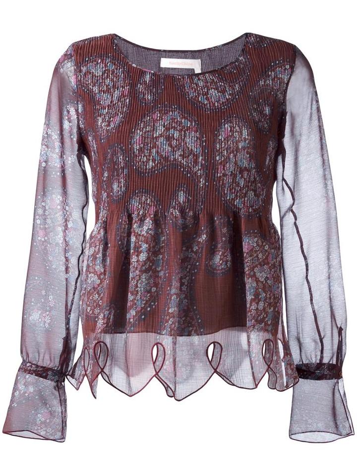 See By Chloé Paisley Print Scalloped Blouse, Women's, Size: 36, Pink/purple, Cotton/polyester