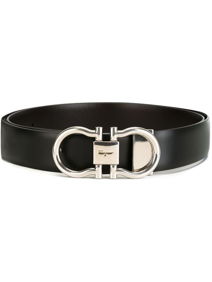 Salvatore Ferragamo Gancini Buckle Belt, Men's, Size: 110, Black, Calf Leather