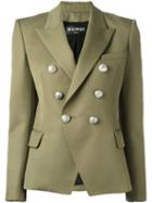Balmain Double Breasted Blazer, Women's, Size: 38, Green, Wool/viscose/cotton