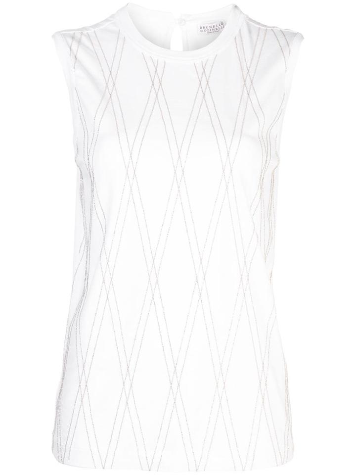 Brunello Cucinelli Diamond Pattern Knitted Top - White