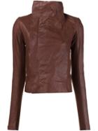 Rick Owens Funnel Neck Biker Jacket, Women's, Size: 38, Brown, Calf Leather