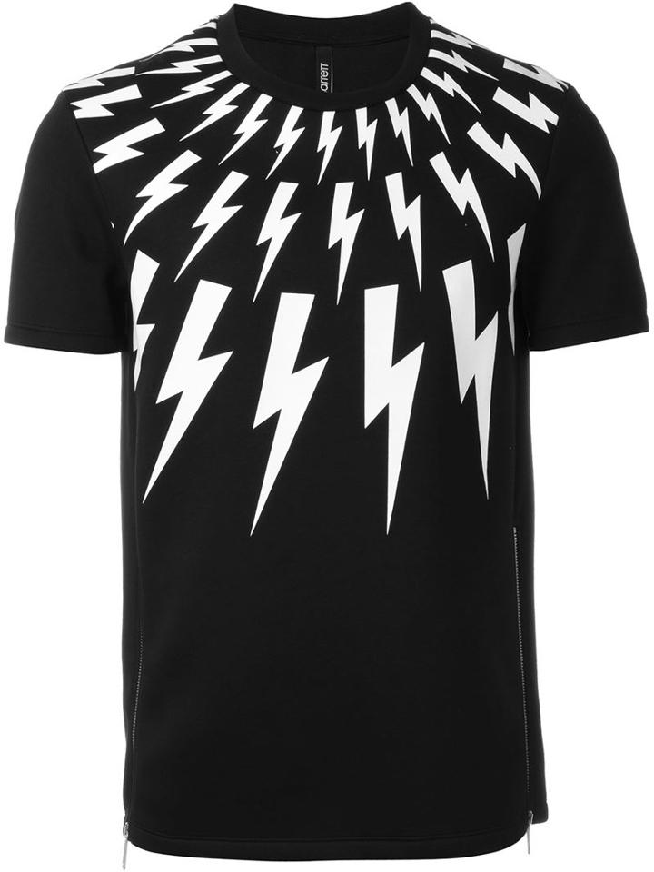 Neil Barrett Lighting Bolt Print T-shirt, Men's, Size: Small, Black, Polyurethane/viscose