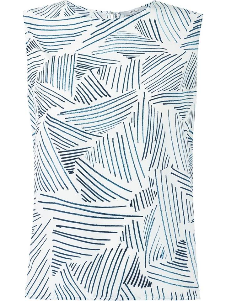 Isolda Sleeveless Printed Blouse, Women's, Size: 38, White, Silk