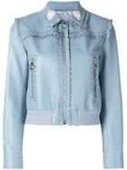 Miu Miu Studded Leather Jacket, Women's, Size: 40, Blue, Lamb Skin/viscose