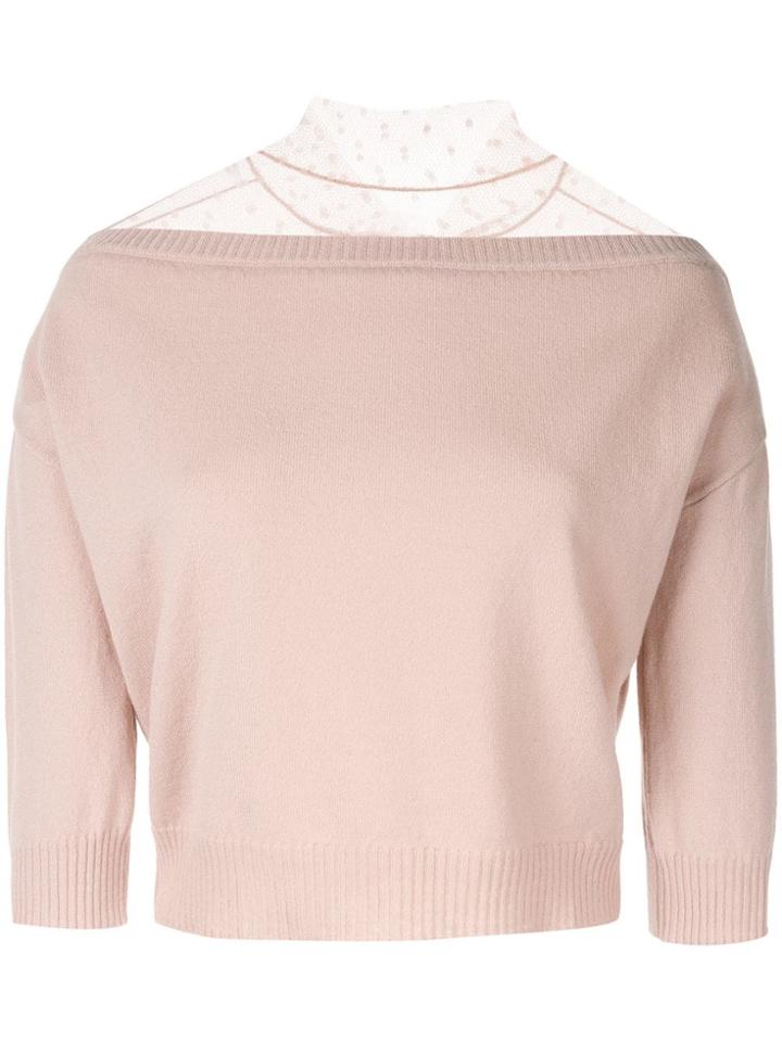 Red Valentino Sheer Polka Dot Turtle Neck Jumper - Pink