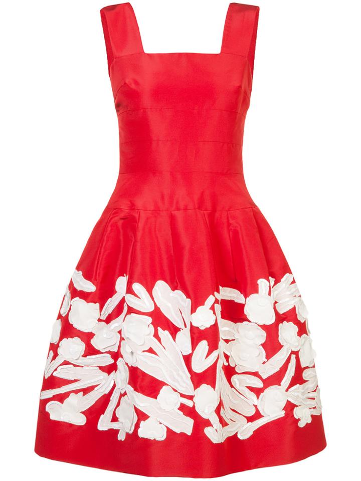 Oscar De La Renta Appliqué-detail Mini Dress - Red