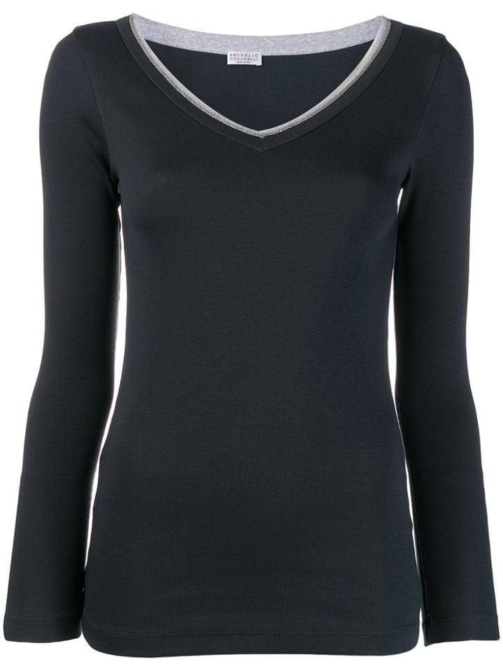 Brunello Cucinelli V-neck Sweater - Co657 Blu Freddo