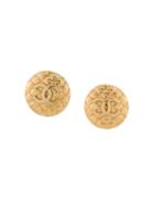 Chanel Vintage Diamond Quilted Round Earrings - Metallic