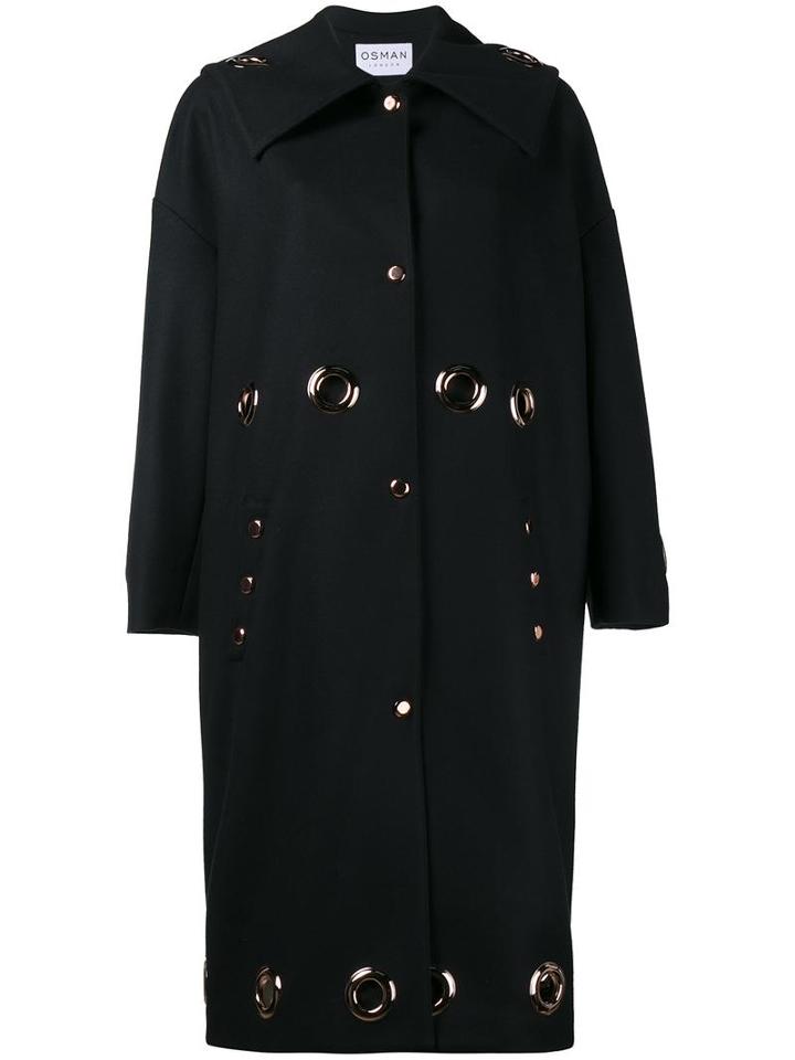 Osman Grommet Embellished Oversized Coat, Women's, Size: 6, Blue, Virgin Wool/cashmere/polyamide