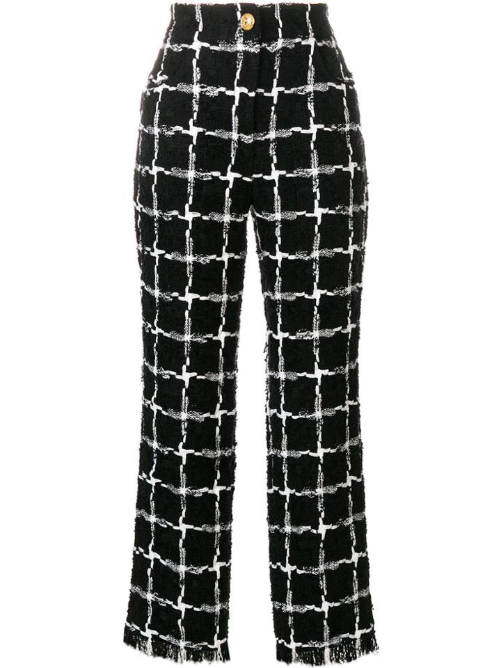 Balmain Grid Pattern Raw Edge Trousers - Black