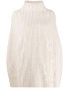 Pringle Of Scotland Cropped Ribbed Poncho - Neutrals