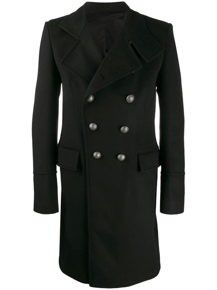 Balmain Double-breasted Mid-length Coat - Black
