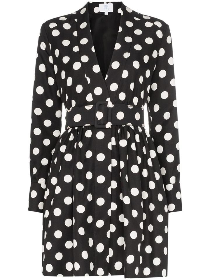 Rebecca De Ravenel Polka Dot Belted Silk Dress - Black