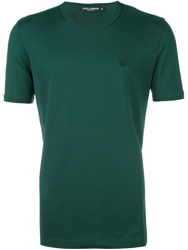 Dolce & Gabbana Embroidered Crown T-shirt, Men's, Size: 50, Green, Cotton