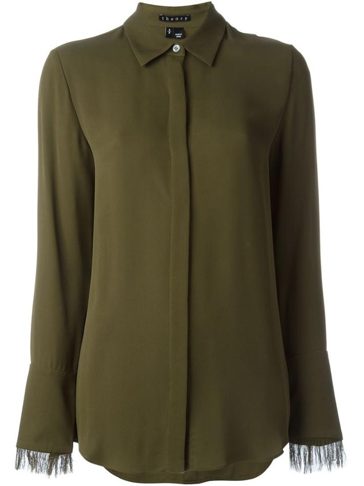 Theory Concealed Fastening Shirt, Women's, Size: S, Green, Silk