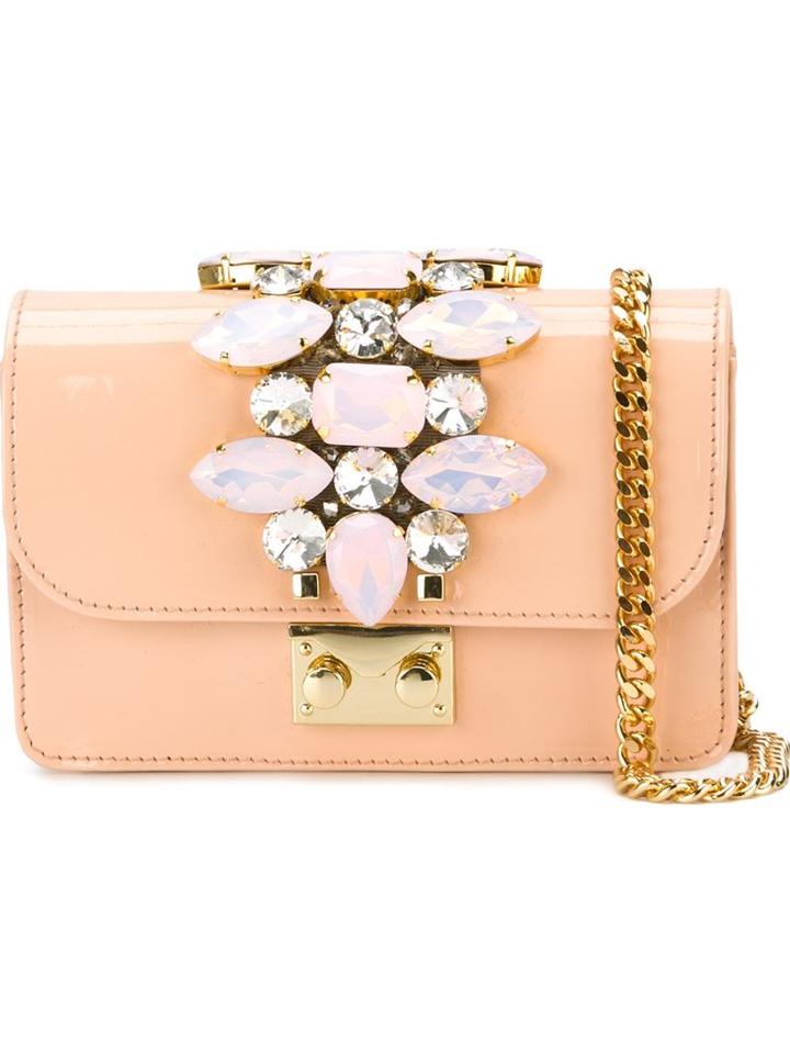 Gedebe Mini Clicky Clutch, Women's, Nude/neutrals, Suede/patent Leather/crystal