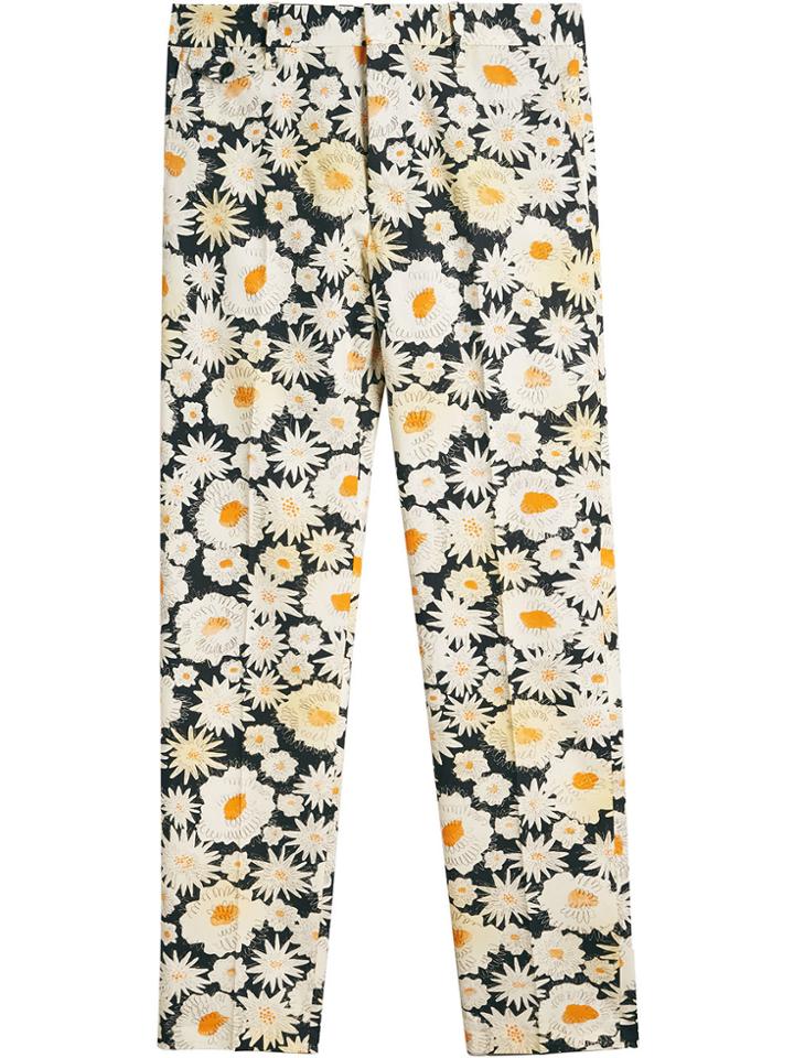 Burberry Daisy Print Cotton Tailored Trousers - Black