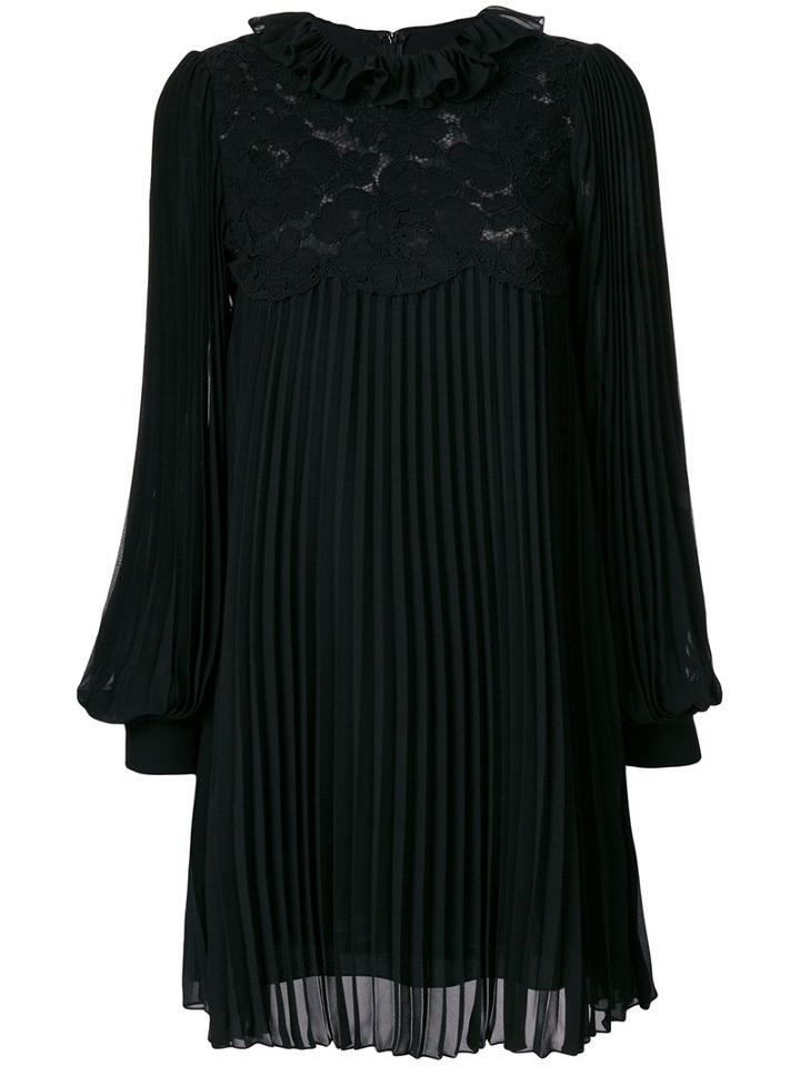Philosophy Di Lorenzo Serafini - Lace Detail Pleated Dress - Women - Cotton/polyamide/polyester - 42, Black, Cotton/polyamide/polyester