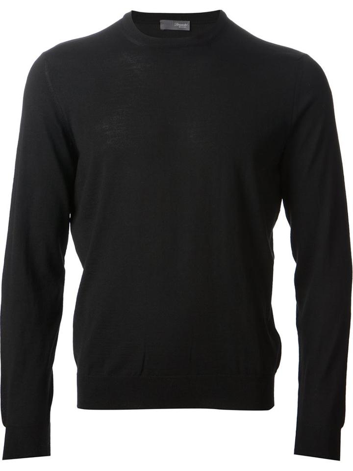 Drumohr Round Neck Knit Sweater, Men's, Size: 52, Black, Merino