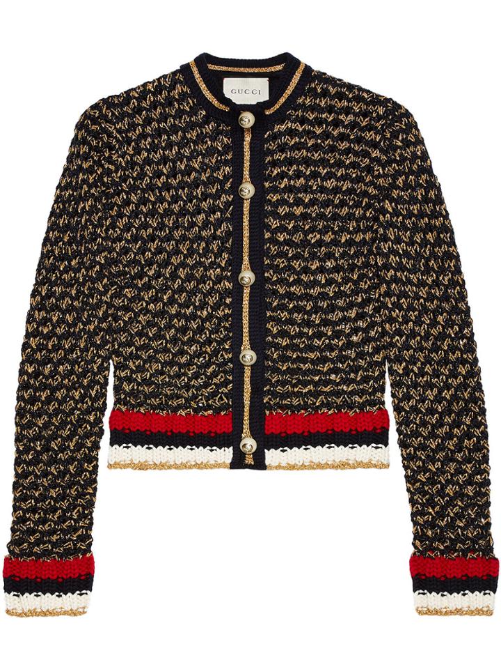 Gucci Lurex Blend Cardigan With Web - Black