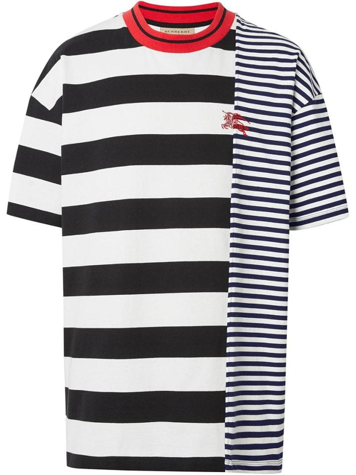 Burberry Contrast Stripe Cotton T-shirt - Blue