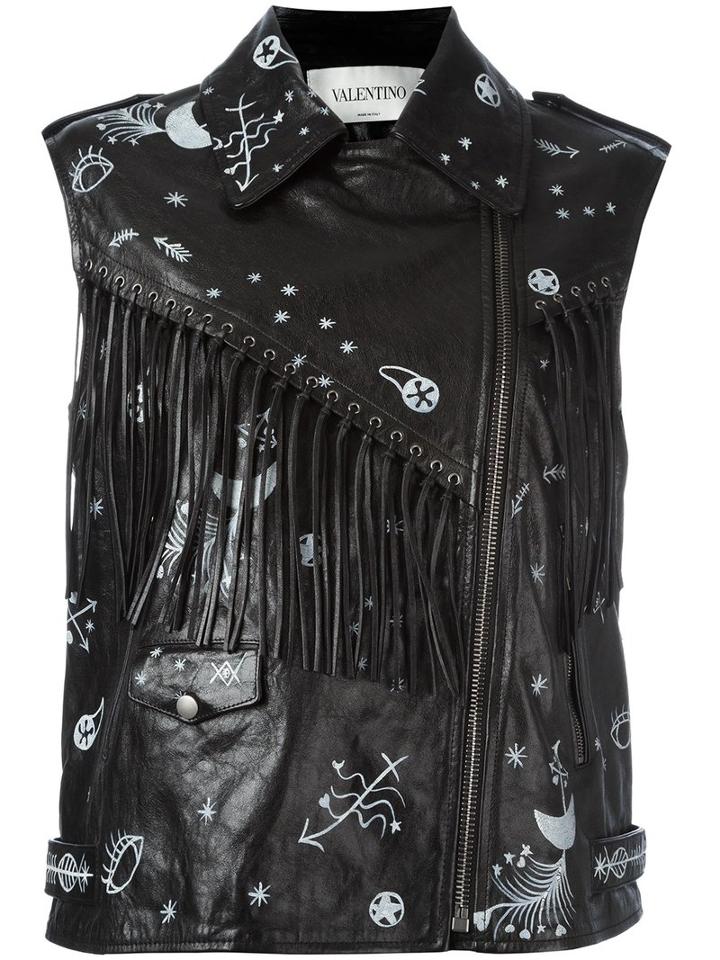 Valentino Astro Couture Print Biker Gilet, Women's, Size: 40, Black, Sheep Skin/shearling/cotton