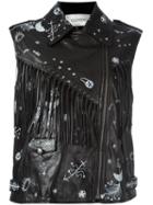 Valentino Astro Couture Print Biker Gilet, Women's, Size: 40, Black, Sheep Skin/shearling/cotton