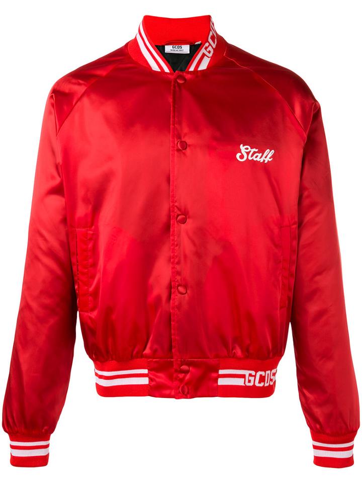 Gcds Logo Print Bomber Jacket, Men's, Size: Large, Red, Polyester/polyamide