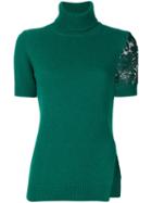 No21 - Lace Insert Turtleneck Blouse - Women - Polyester/virgin Wool - 46, Green, Polyester/virgin Wool