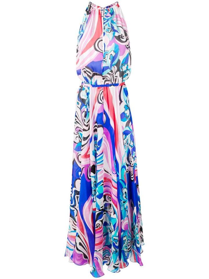 Emilio Pucci Blue Merida Print Long Halter Neck Dress - Pink