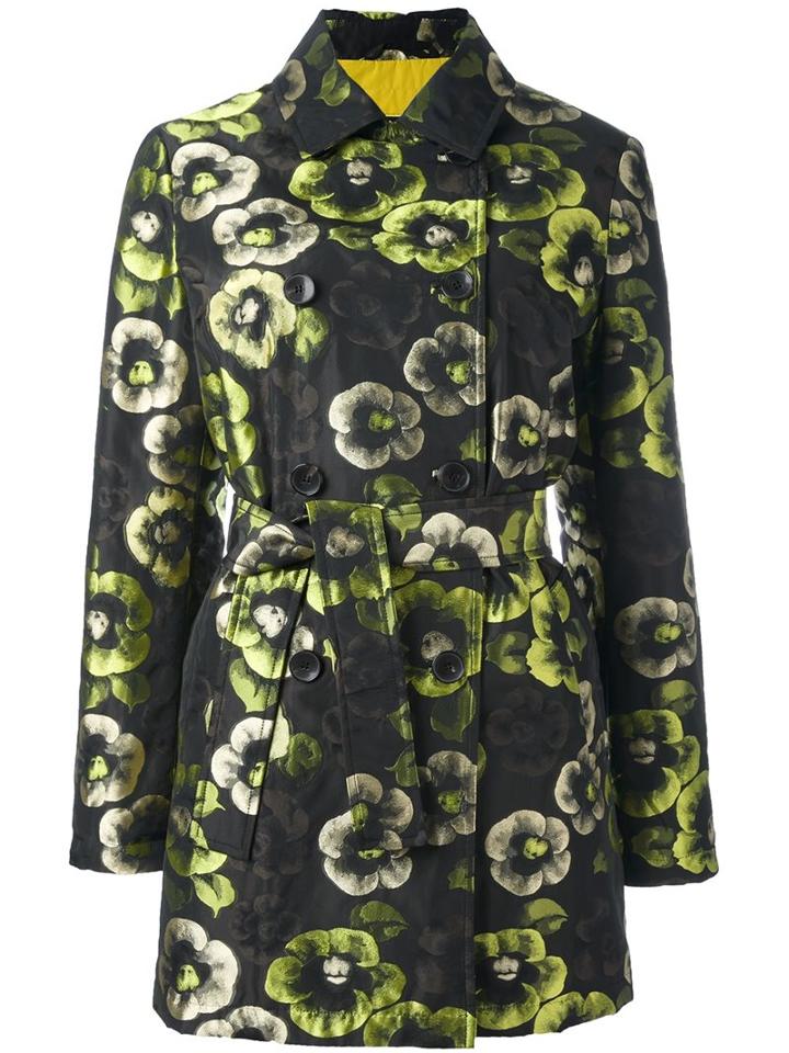 Etro Floral Print Trench Coat, Women's, Size: 46, Black, Polyester