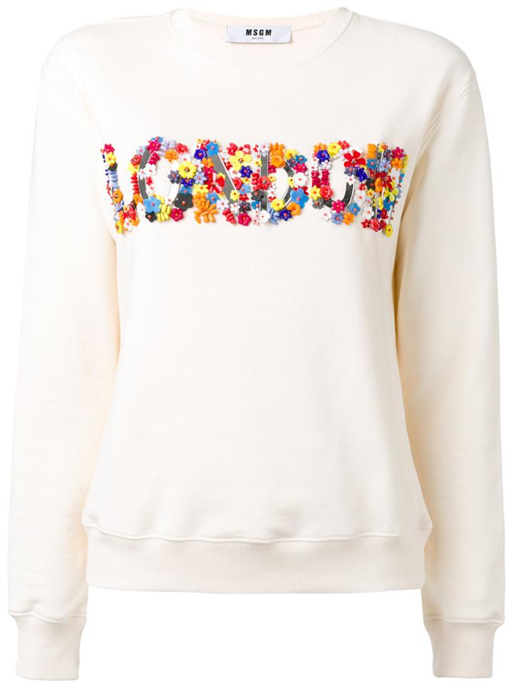 Msgm Flower Applique Sweatshirt - Nude & Neutrals