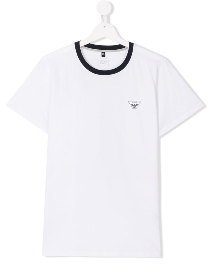 Armani Junior Teen Contrast-collar T-shirt - White