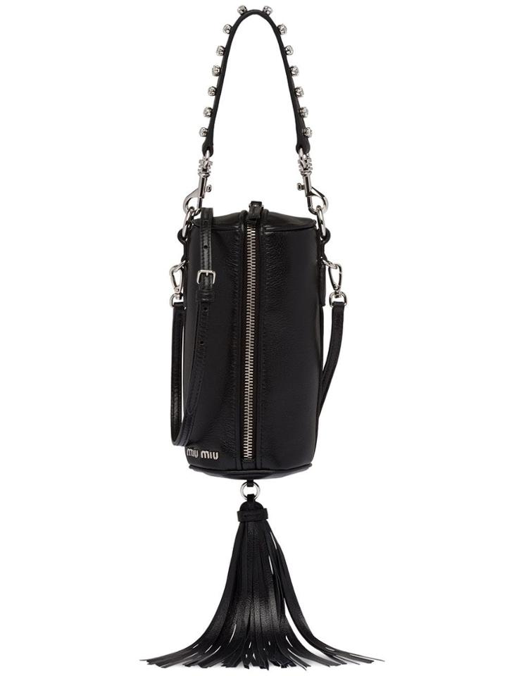 Miu Miu Embellished Fringed Shoulder Bag - Black